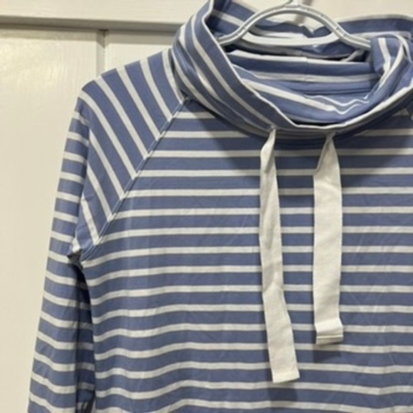 Duffield Lane Womens Dress XS Blue White Stripe NEW $156 Cowln Neck Cotton Knit - Picture 2 of 7